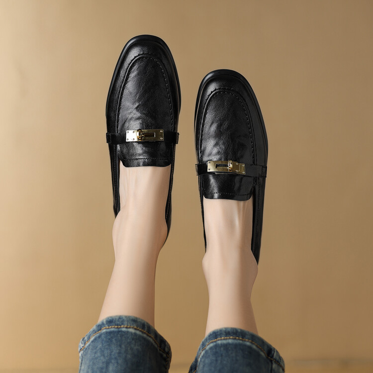 2024 Summer Leather Loafers for Women - Brown Black Slip-On