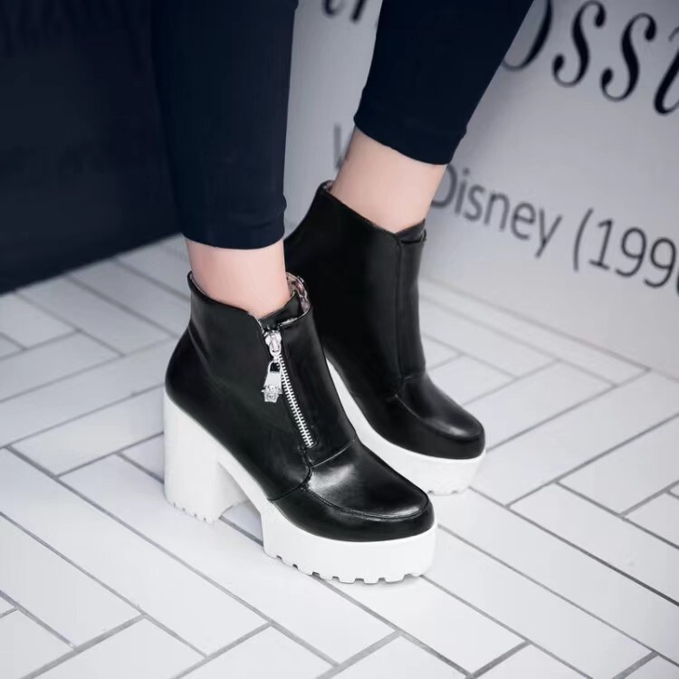 Fashion Mid-Calf Boots with Polka Dot Pattern and Front Zipper - Image 2