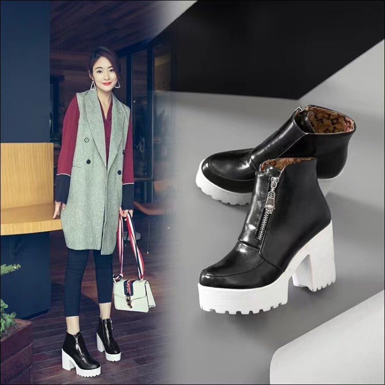 Fashion Mid-Calf Boots with Polka Dot Pattern and Front Zipper - Image 3
