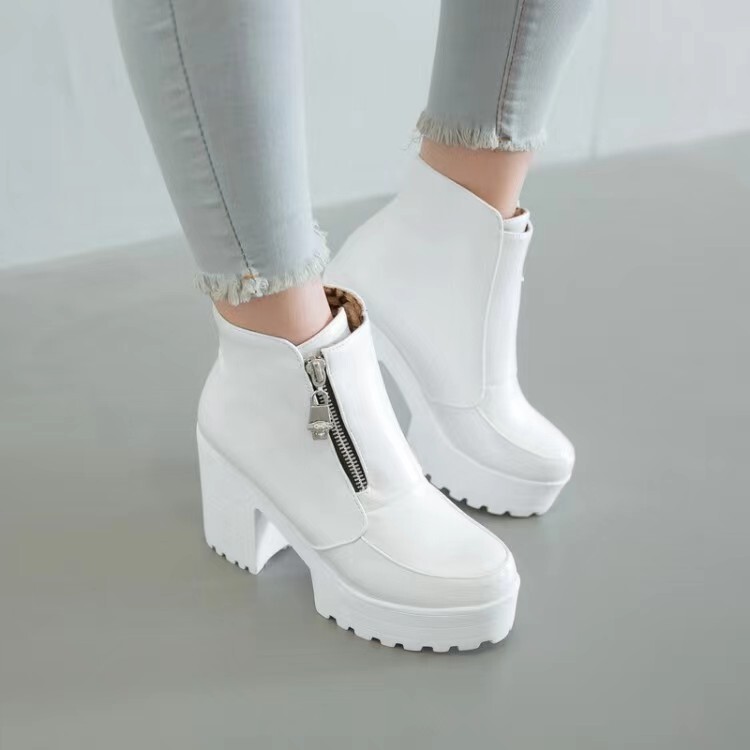 Fashion Mid-Calf Boots with Polka Dot Pattern and Front Zipper - Image 4