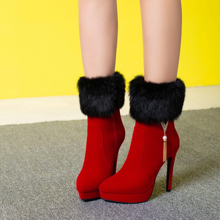 Suede High Heel Stiletto Ankle Boots with Rhinestone and Metal Accents - Image 5