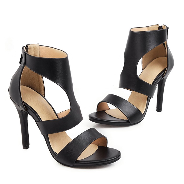 Women's High Heel Hollow Out Sandals with Zipper