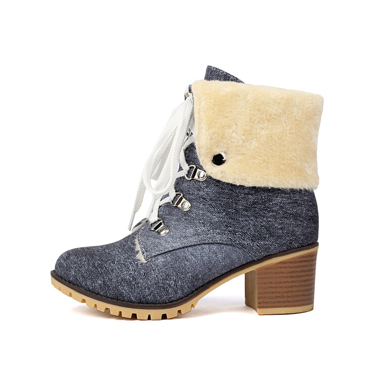 Women's Korean Style Mid-Calf Riding Boots with Buckle Strap and Round Toe