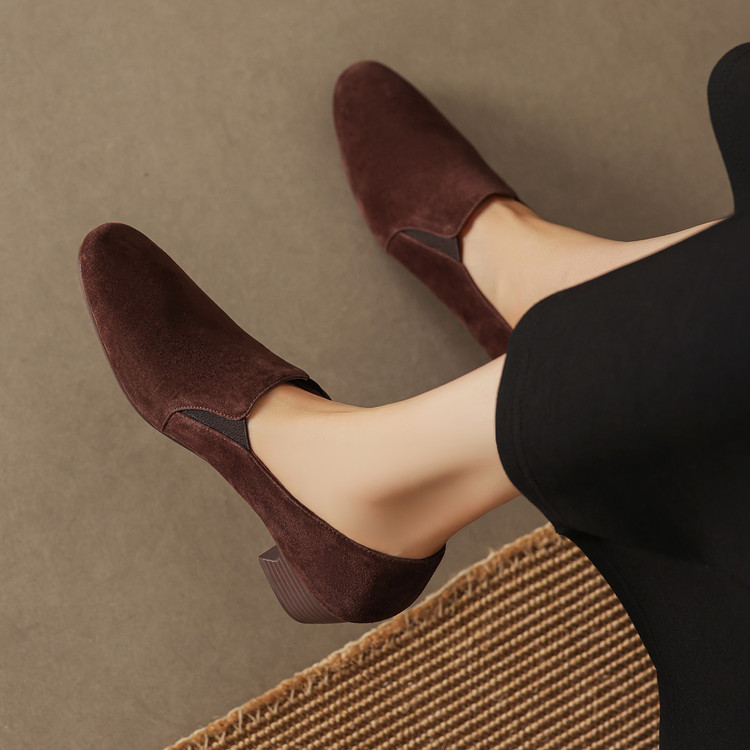 Women's Suede Loafers with Chunky Mid Heel and Square Toe - Image 2