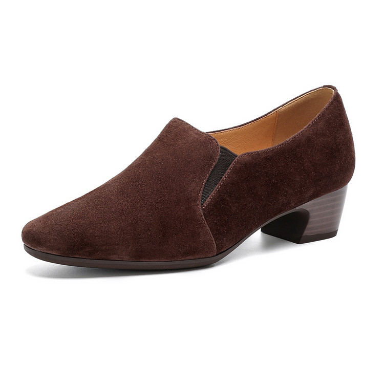 Women's Suede Loafers with Chunky Mid Heel and Square Toe - Image 5