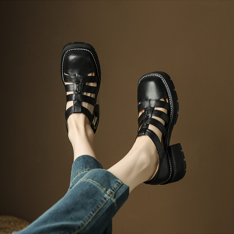 Women's T-Strap Round Toe Chunky Mid Heel Flats